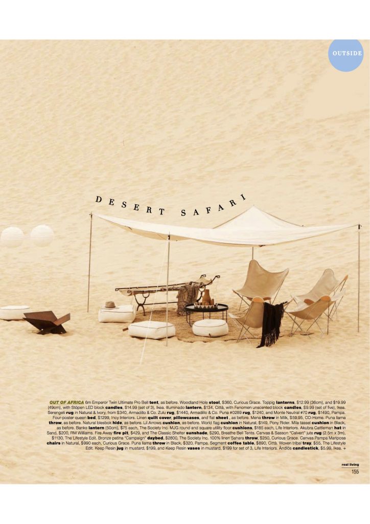 6m diameter emperor twin bell tent,Real Living Magazine Editorial Issue, pitch perfect, glamping, surftrip