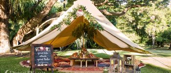 Glamping 6m diameter Protech Canvas Bell Tent Double Door Dinner Styling Charity Ball Event dinner table centre piece