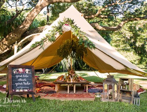 Glamping 6m diameter Protech Canvas Bell Tent Double Door Dinner Styling Charity Ball Event dinner table centre piece