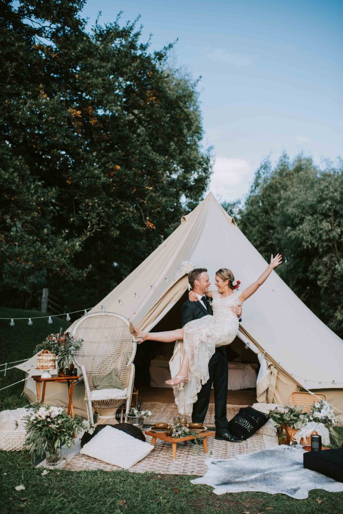 Glamping wedding elopement bell tent elopement wedding packages in Gippsland Australia