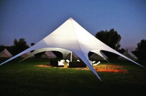 Starshade 1700 PRO Ideal tent for your glamping set up as meeting space, for your next party, event or garden wedding, sits up to 80 guests or 120 standing, shade sail, event tent, corporate branding, marjketing, tent, shade, shelter, camping, glamping, festival, styling, catering