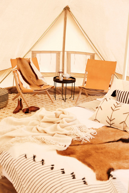 Luxurious Glamping Bell Tent interior 6m diameter Emperor Twin Pro Bell tent Camping, glamping, safari tent, family tent, natural canvas tent, australian tent