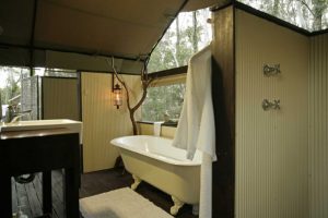 Glamping Bathroom Amenities Design Ideas - Breathe Bell Tents Australia Inspo - Bathroom design ideas, canvas, fabric, porcelain sinks