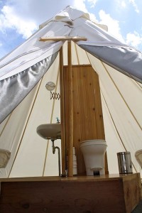 Glamping Bathroom Amenities Design Ideas - Breathe Bell Tents Australia Inspo - Bathroom design ideas, canvas, fabric, porcelain sinks