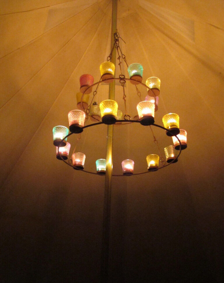 Chandelier Double Tier Coloured Glass Tealight Holders Steel Ring